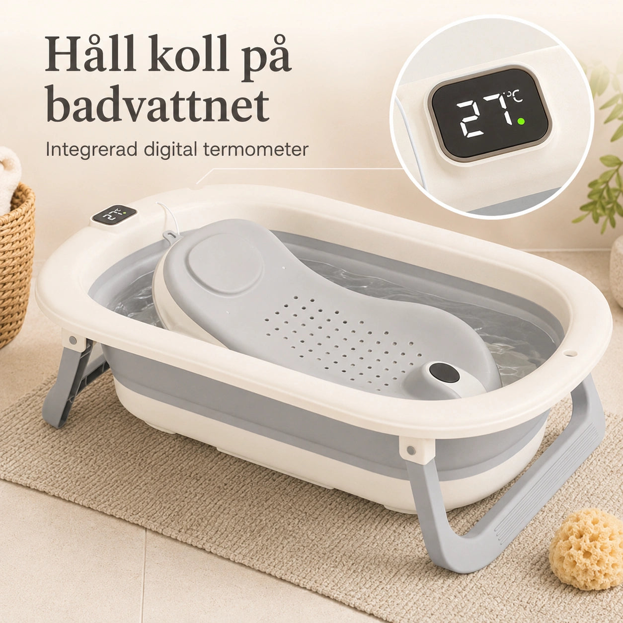 Badbalja Hopfällbar med Termometer