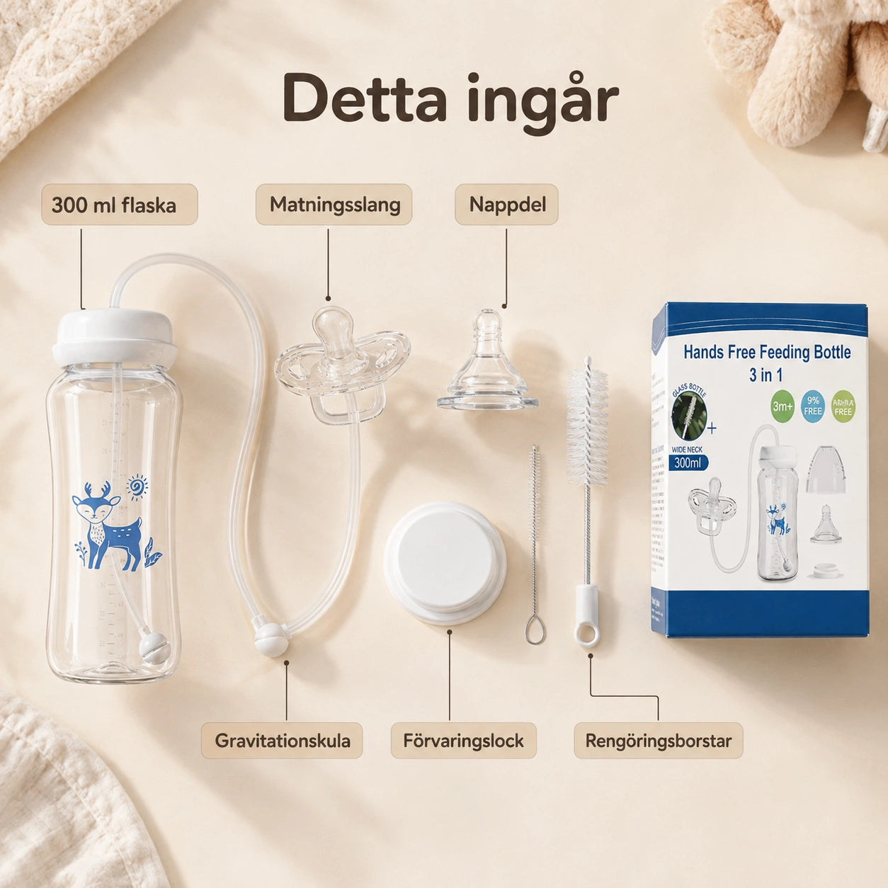 Spillfri Nappflaska 300 ml med Sugrör