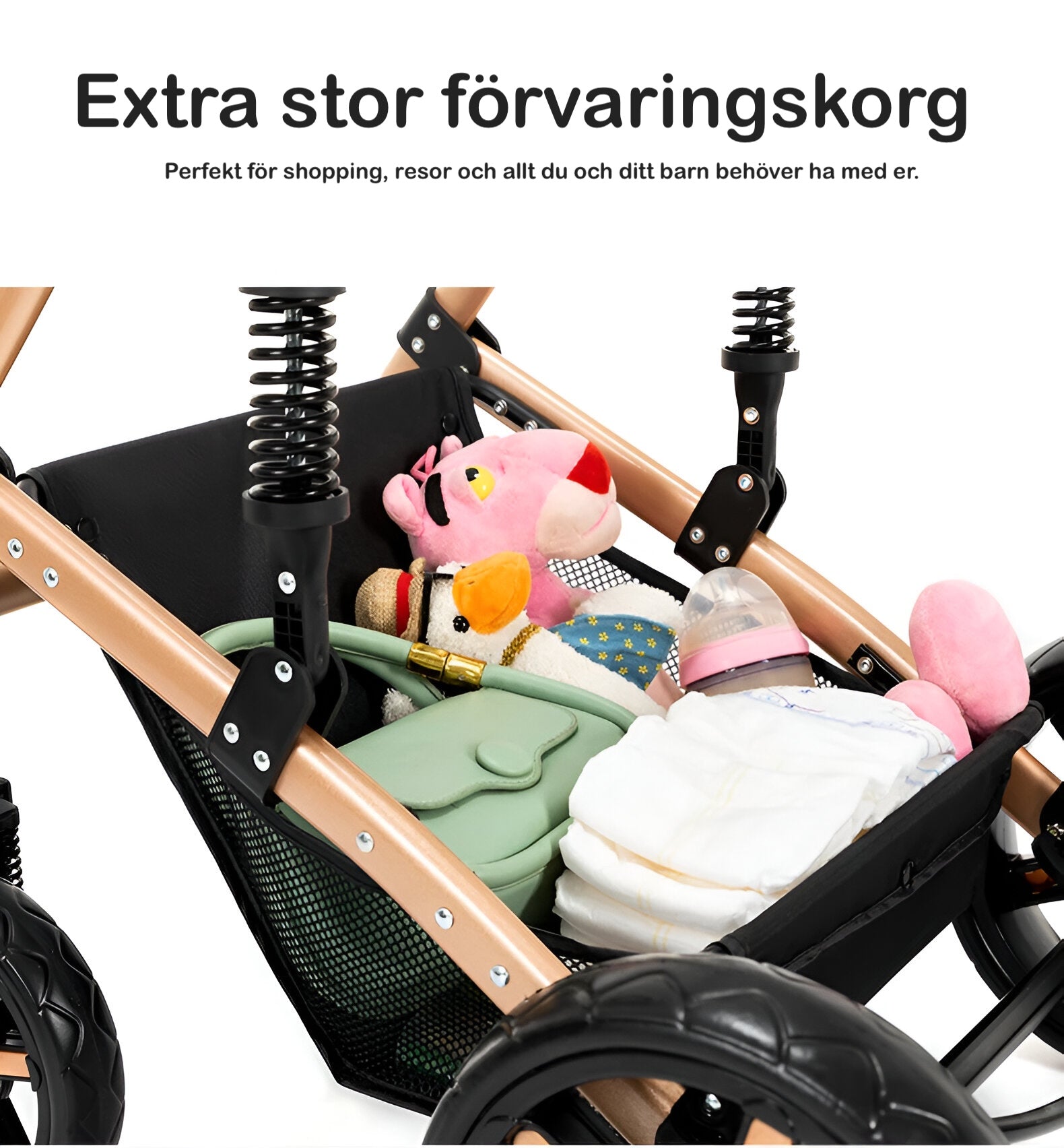 Barnvagn med medföljande myggnät och regnskydd