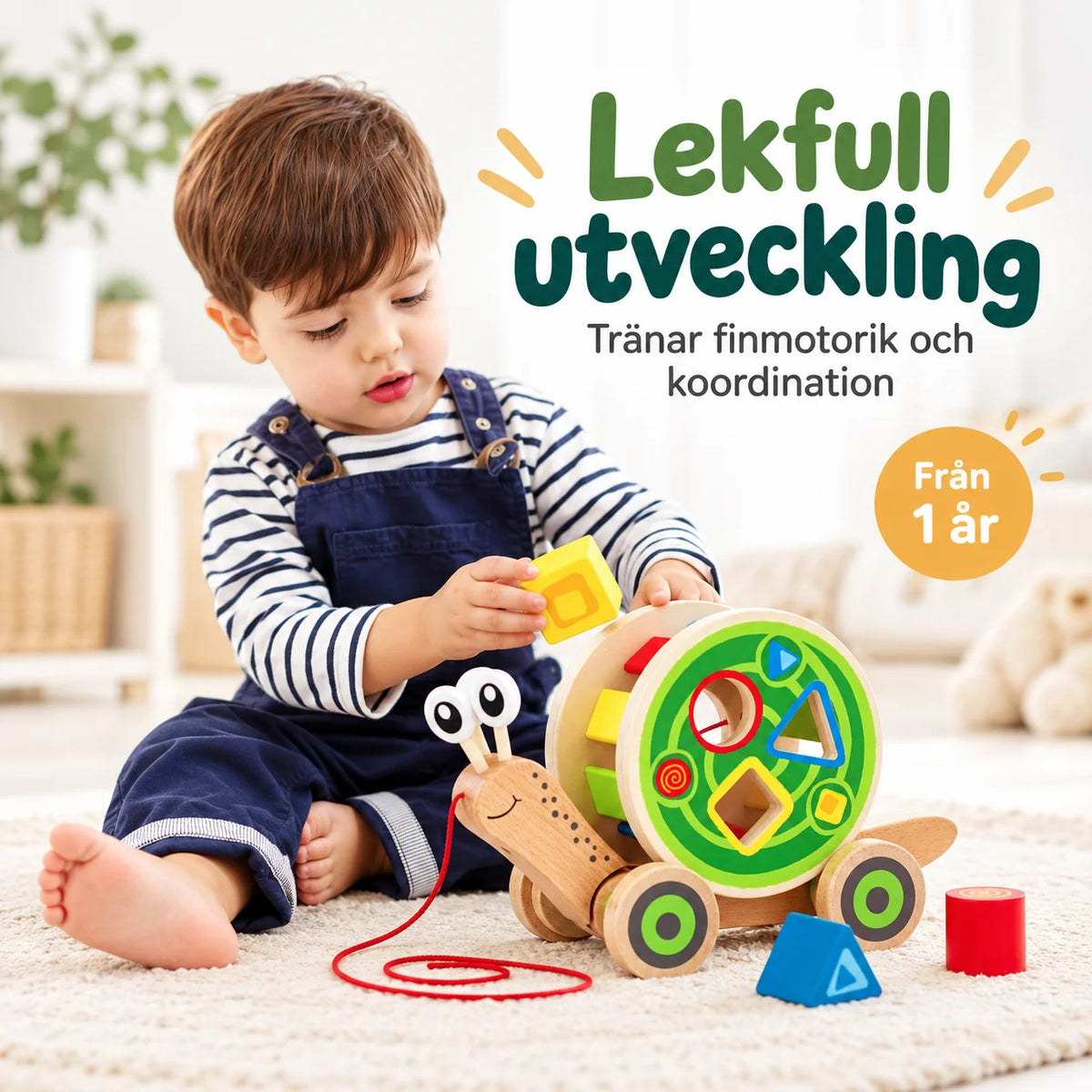 Dragsnigel med byggklossar i Trä