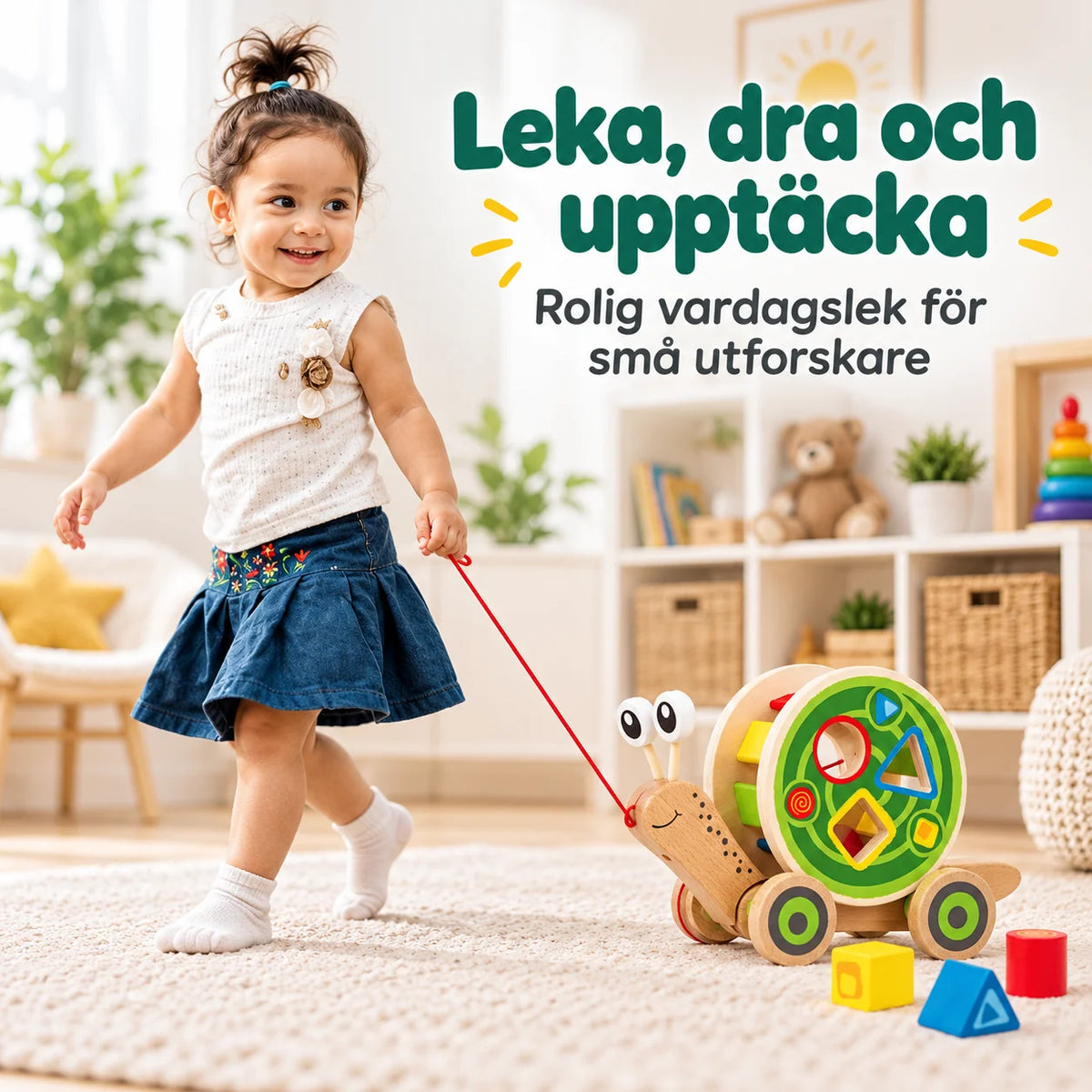 Dragsnigel med byggklossar i Trä