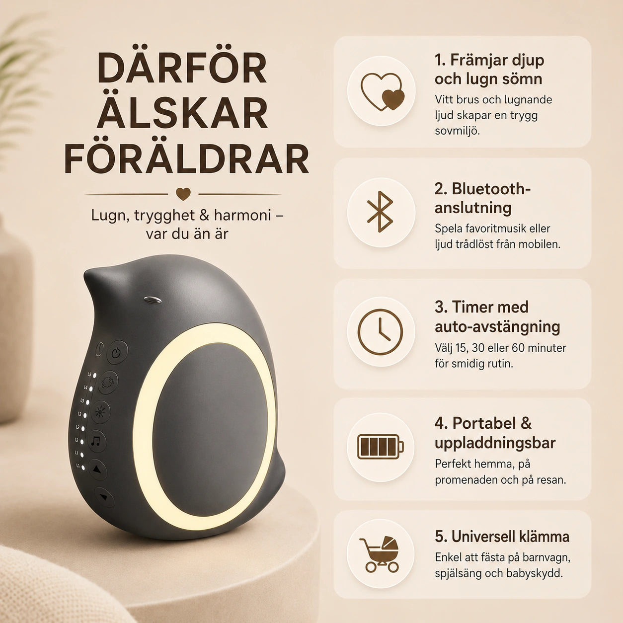 Baby Rocker med Vitt brus och Bluetooth