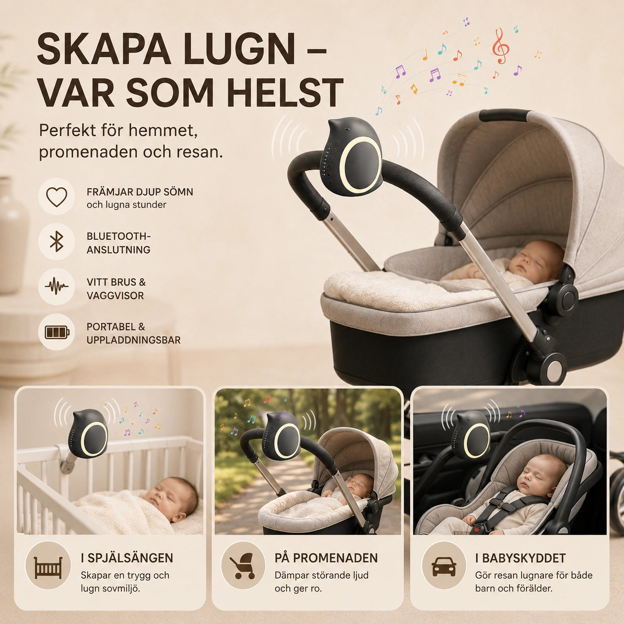 Baby Rocker med Vitt brus och Bluetooth