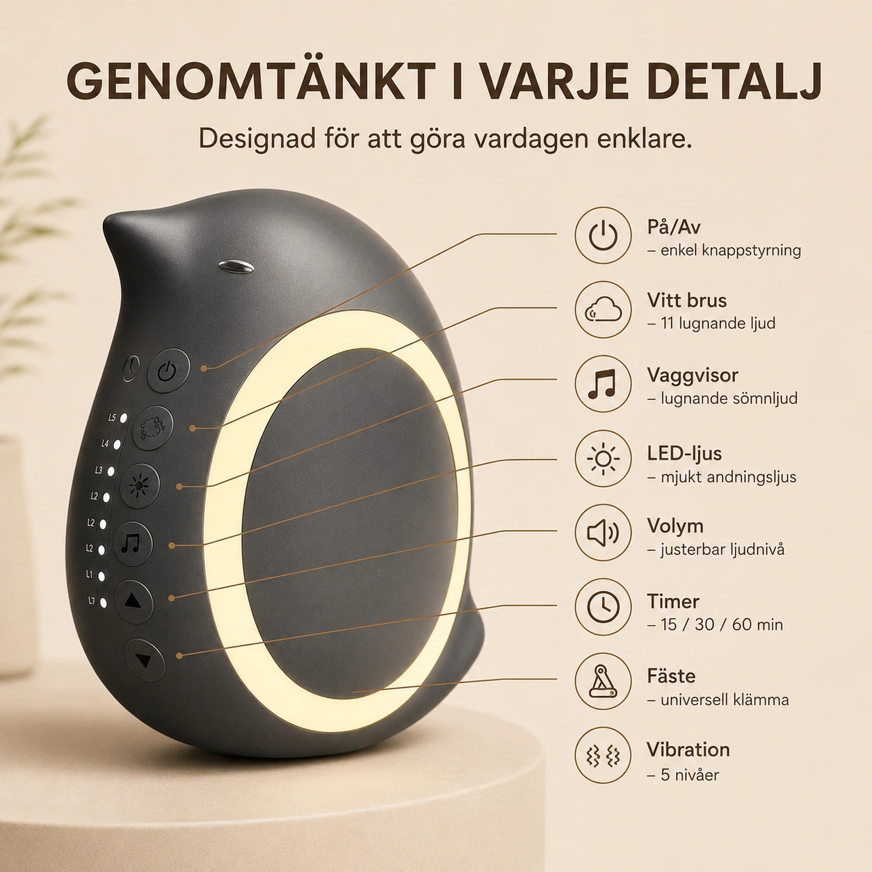 Baby Rocker med Vitt brus och Bluetooth