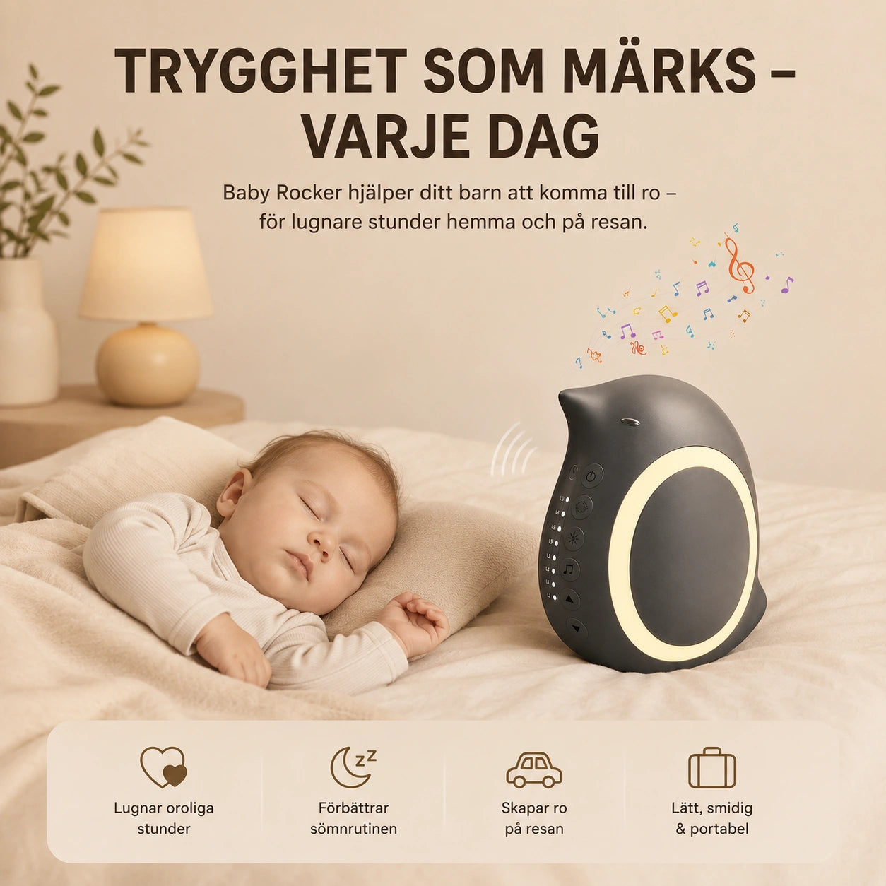 Baby Rocker med Vitt brus och Bluetooth