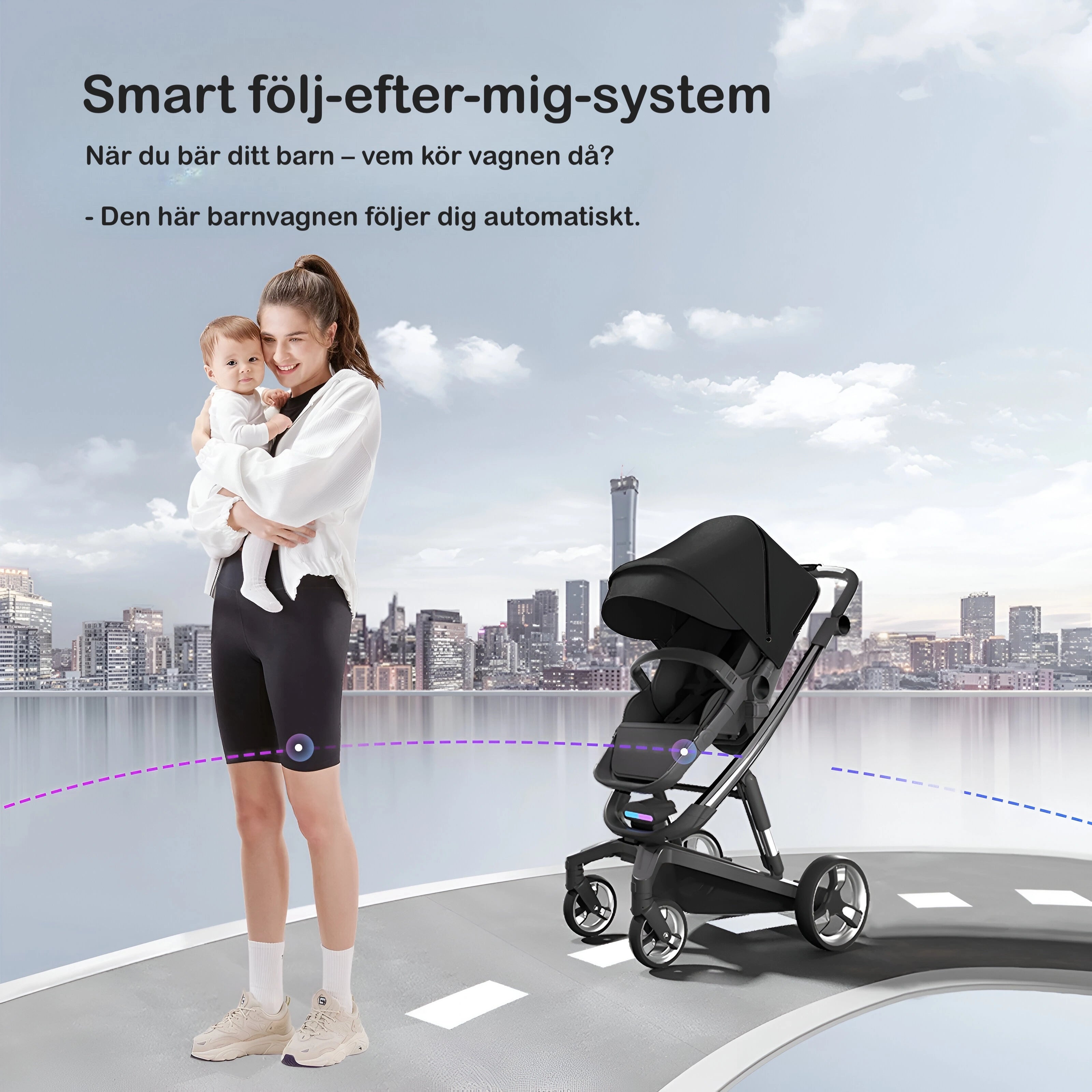 Barnvagn som följer dig när du bär barnet