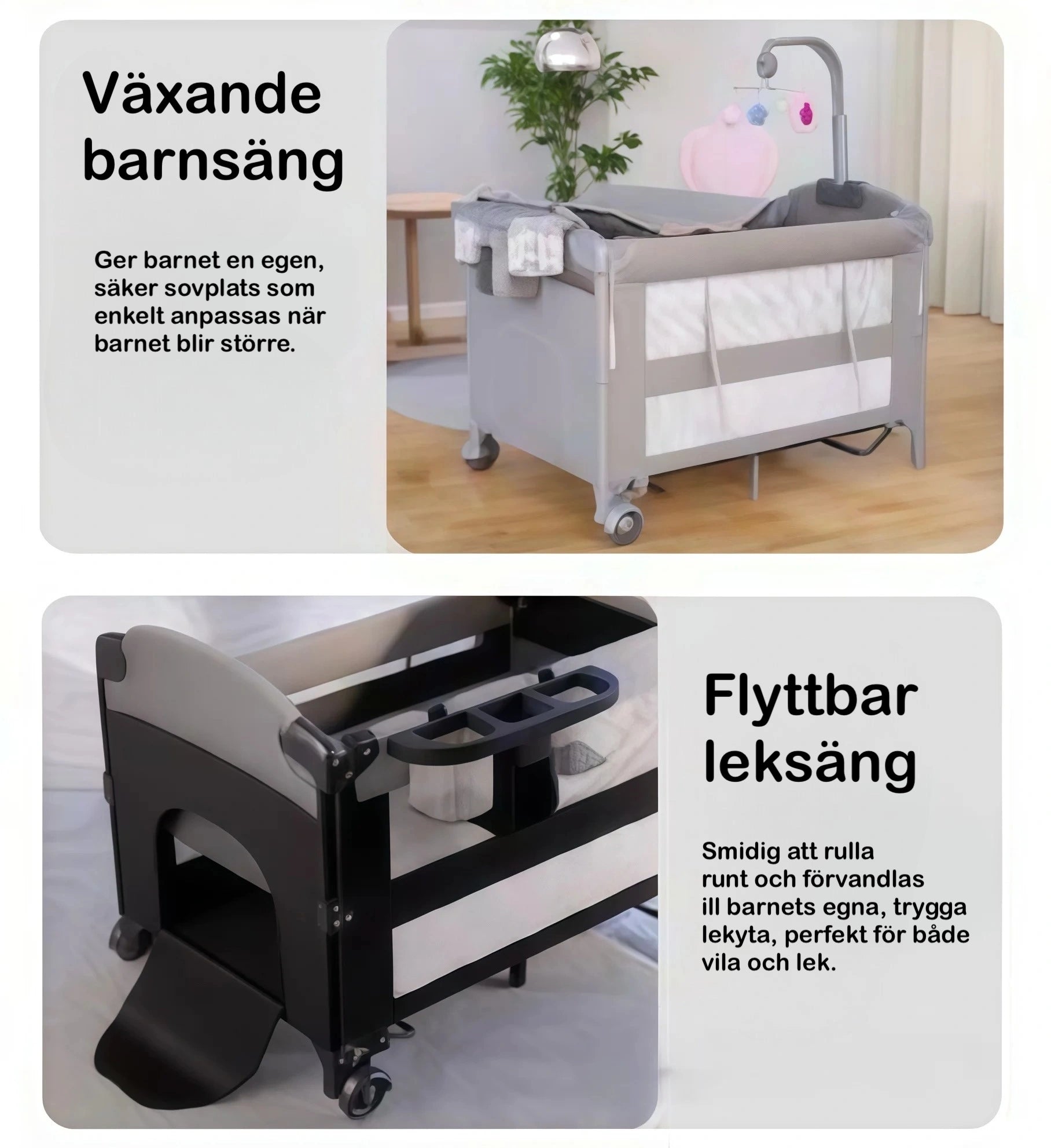 Växande barnsäng och flyttbar