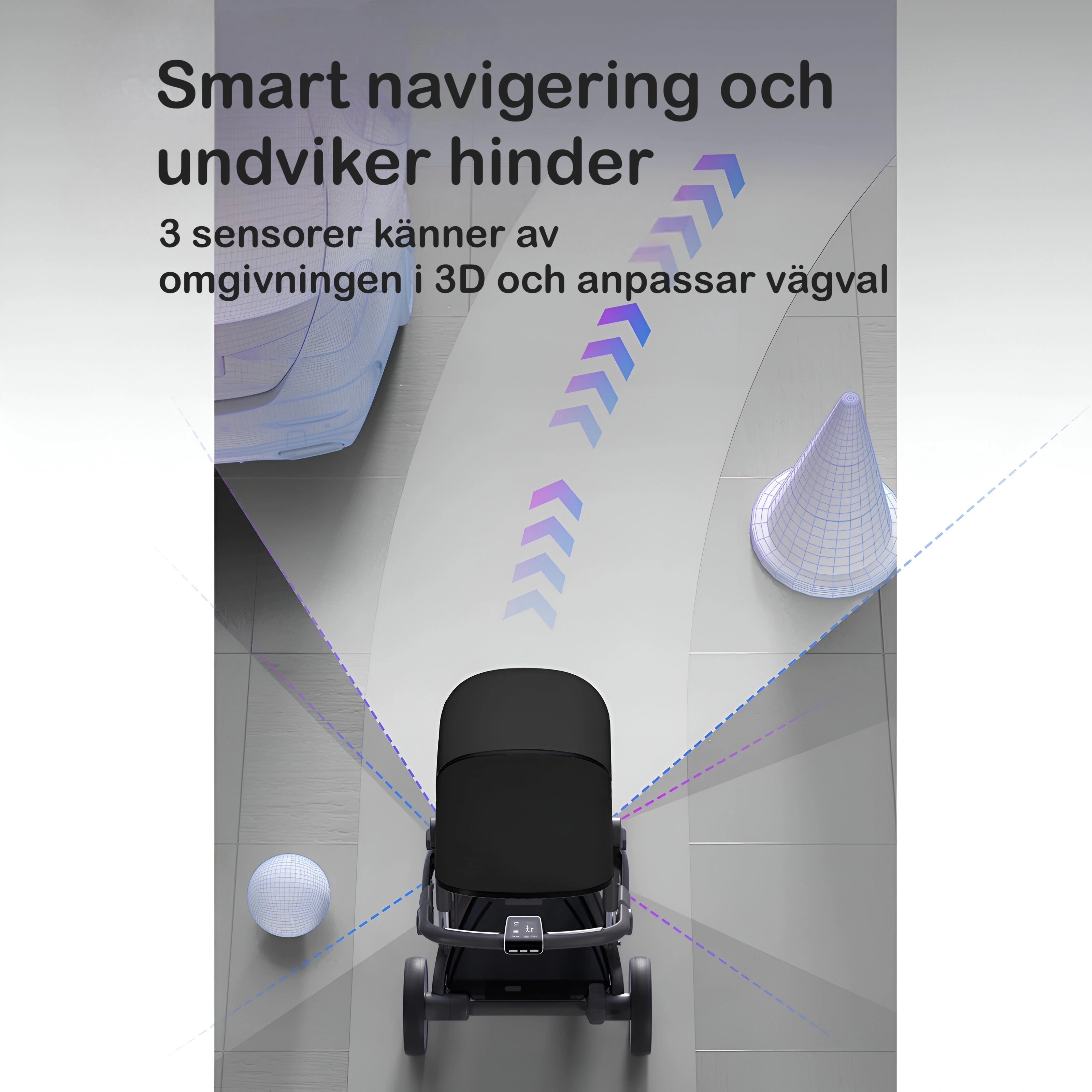 Smart automatisk navigering via 3st 3D sensorer