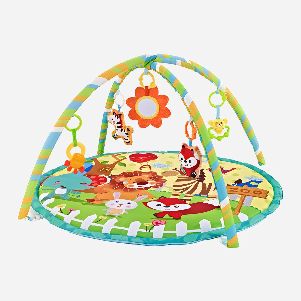 Babygym Adventure Zoo – lekmatta med bågar och fem hängande leksaker