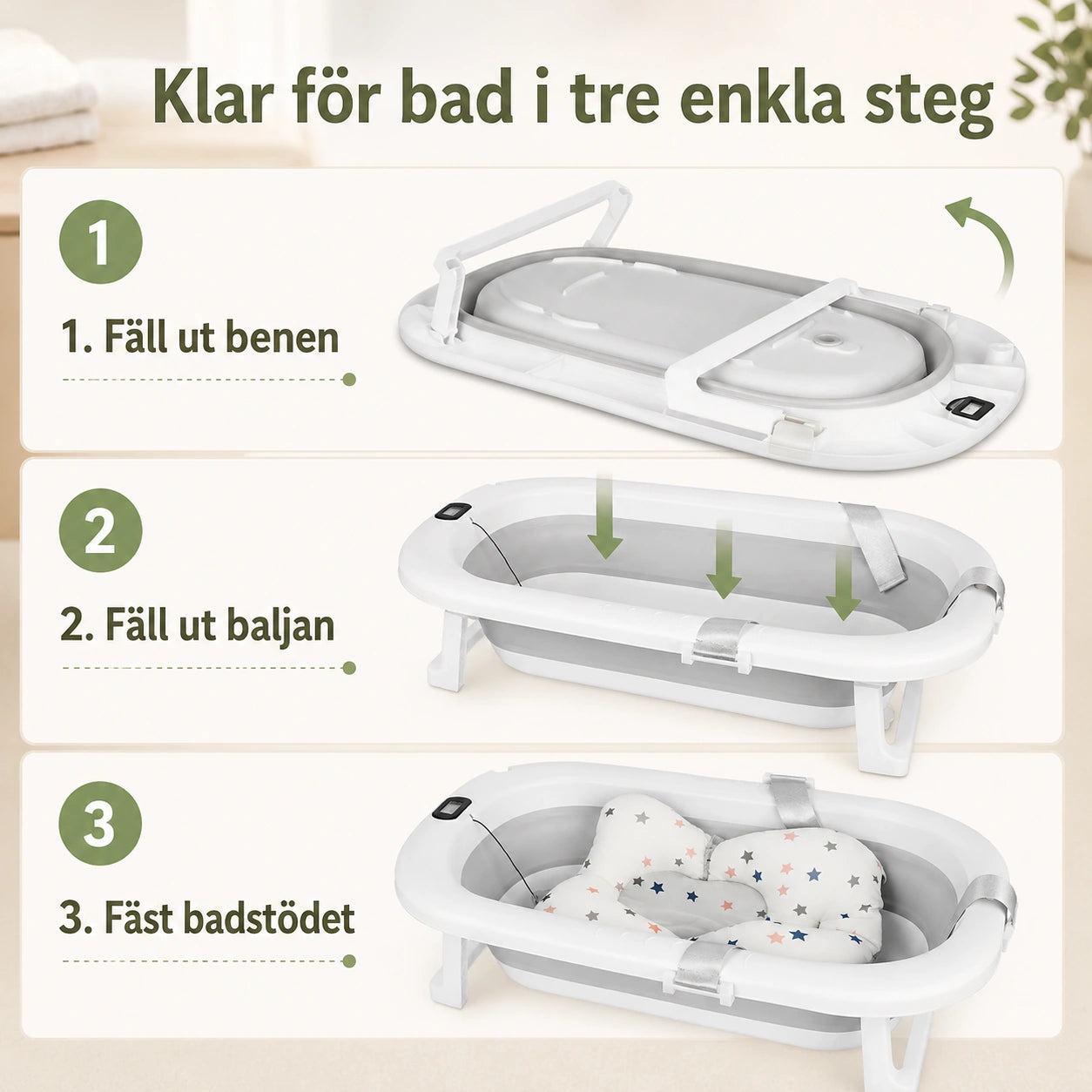Badbalja Hopfällbar med display temp