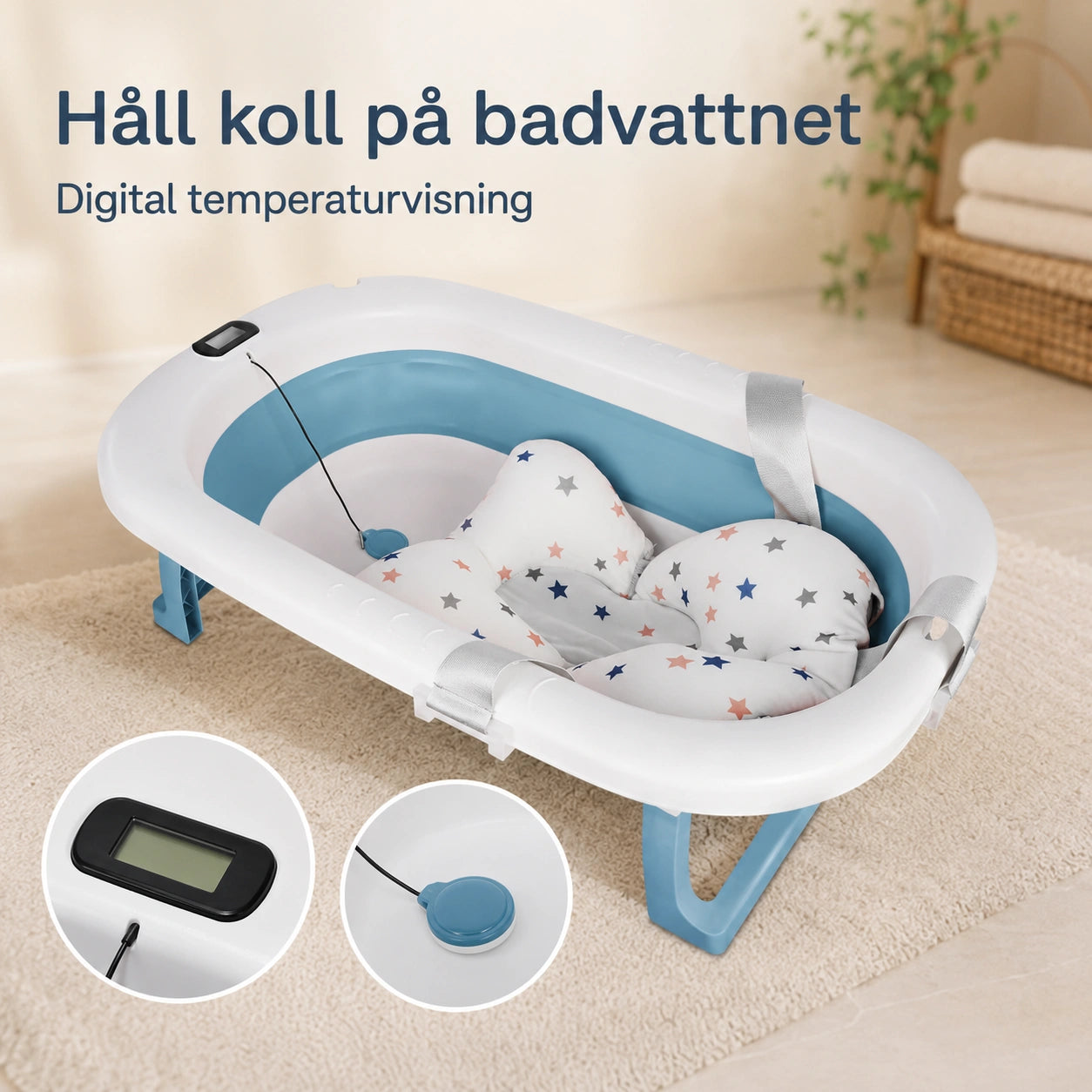 Badbalja Hopfällbar med display temp