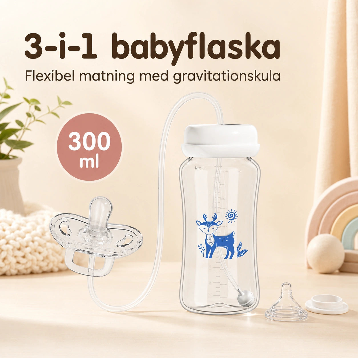 Spillfri Nappflaska 300 ml med Sugrör