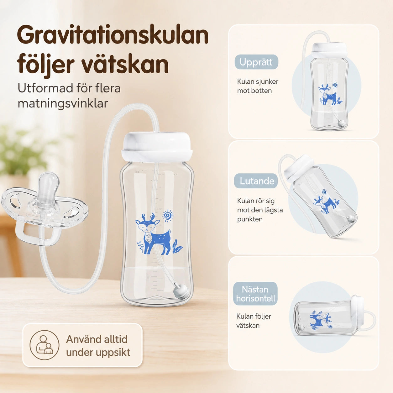 Spillfri Nappflaska 300 ml med Sugrör