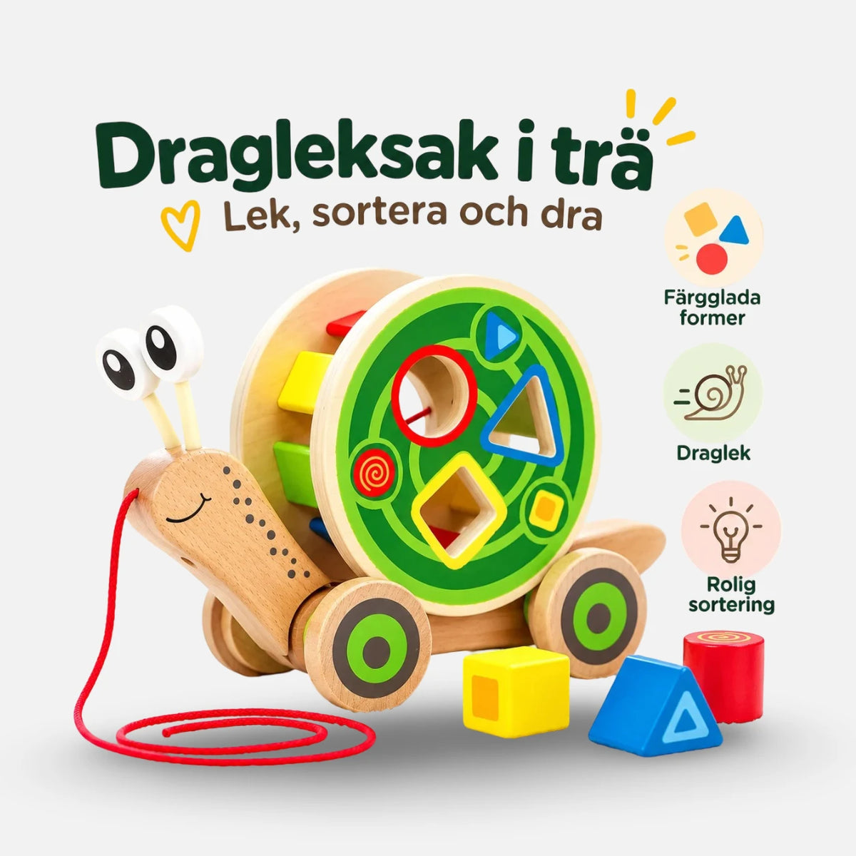 Dragsnigel med byggklossar i Trä