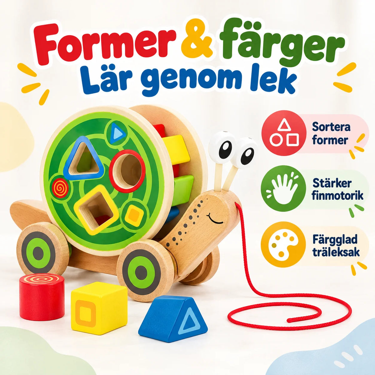 Dragsnigel med byggklossar i Trä
