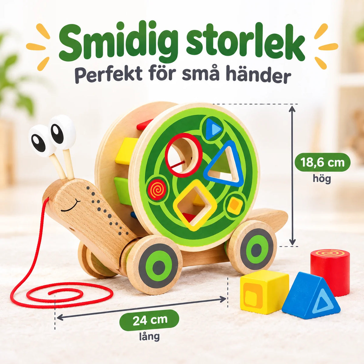 Dragsnigel med byggklossar i Trä
