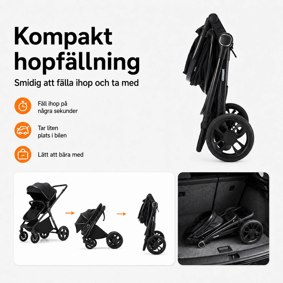 Kompakt hopfällning som tar lite plats i bilen