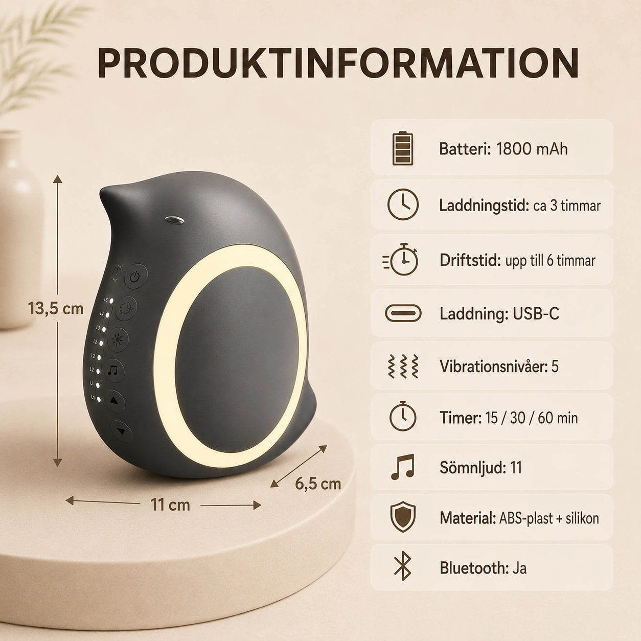 Baby Rocker med Vitt brus och Bluetooth