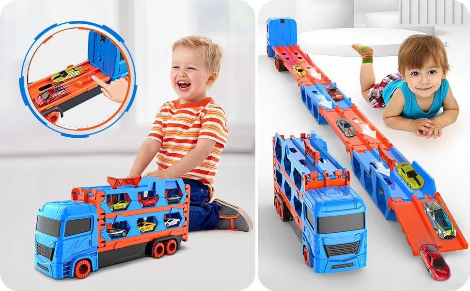 Leksaksbilar – Transportlastbil med 6 Racingbilar