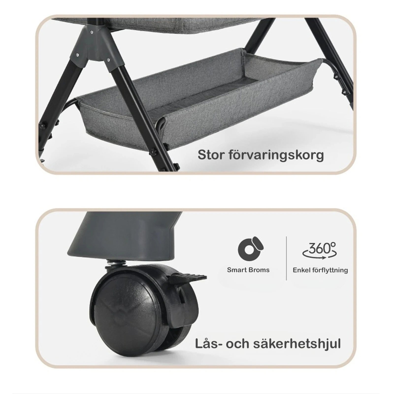 Bedside Crib DreamNest by LV hopfälld och redo att tas med på resa eller förvaring