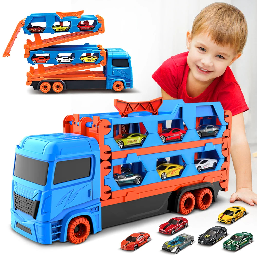 Leksaksbilar – Transportlastbil med 6 Racingbilar