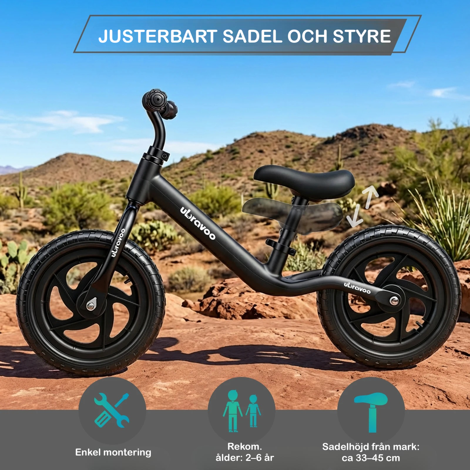 Enkel montering och justerabar sadel och styre