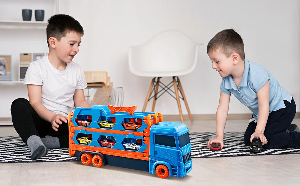 Leksaksbilar – Transportlastbil med 6 Racingbilar