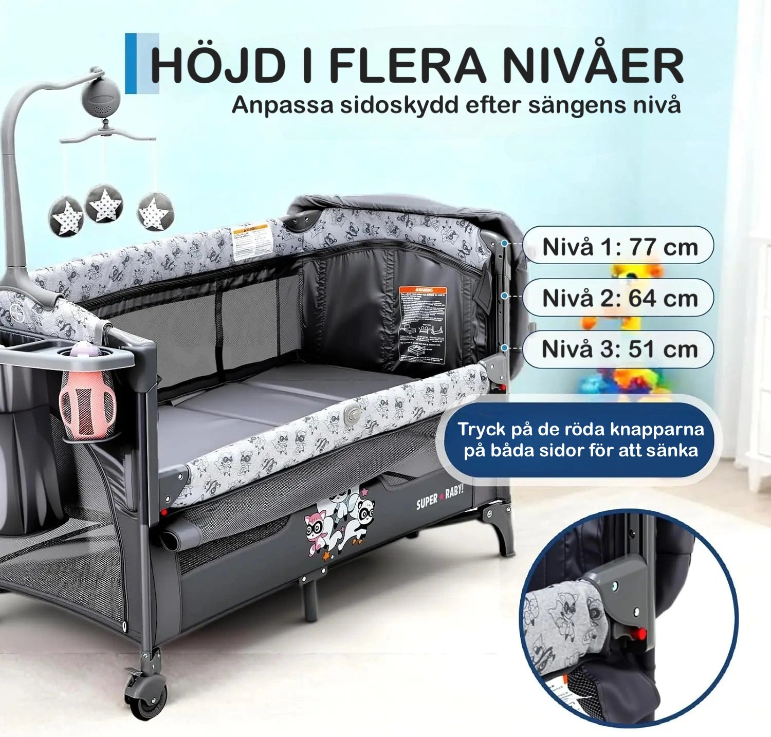 Barnsäng Sleepy 5-i-1 flera höjdnivåer