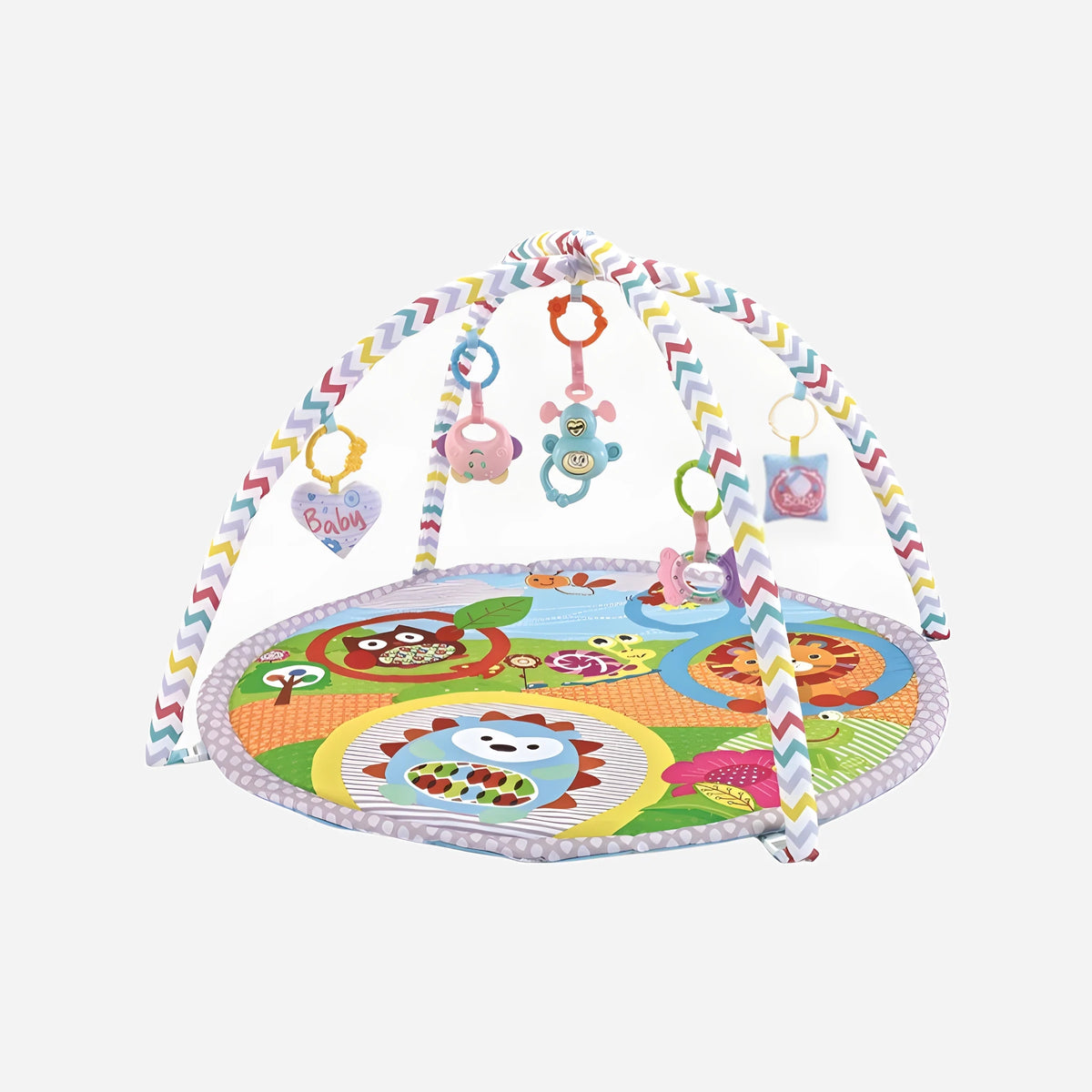 Babygym Adventure Naturen – lekmatta med naturmotiv, bågar och hängande leksaker